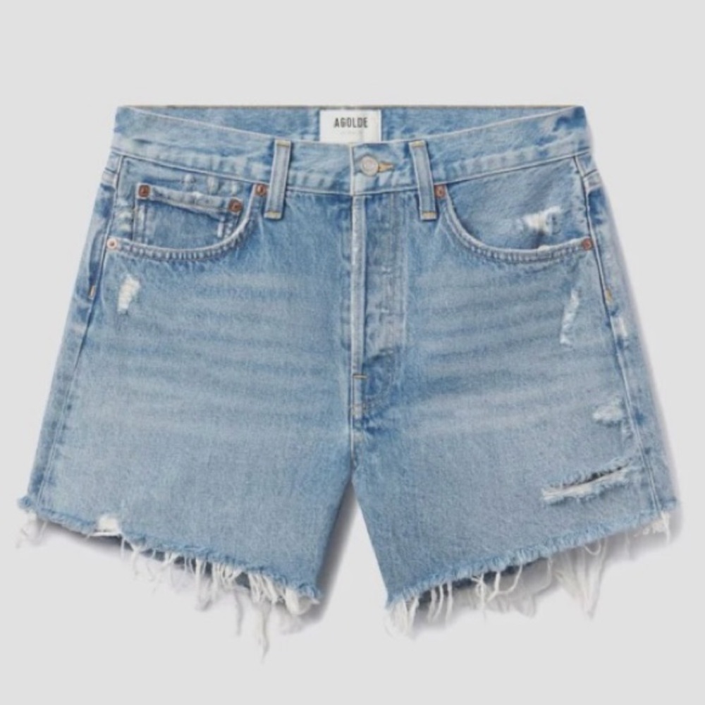 Agolde Parker Long Blue Jean Shorts